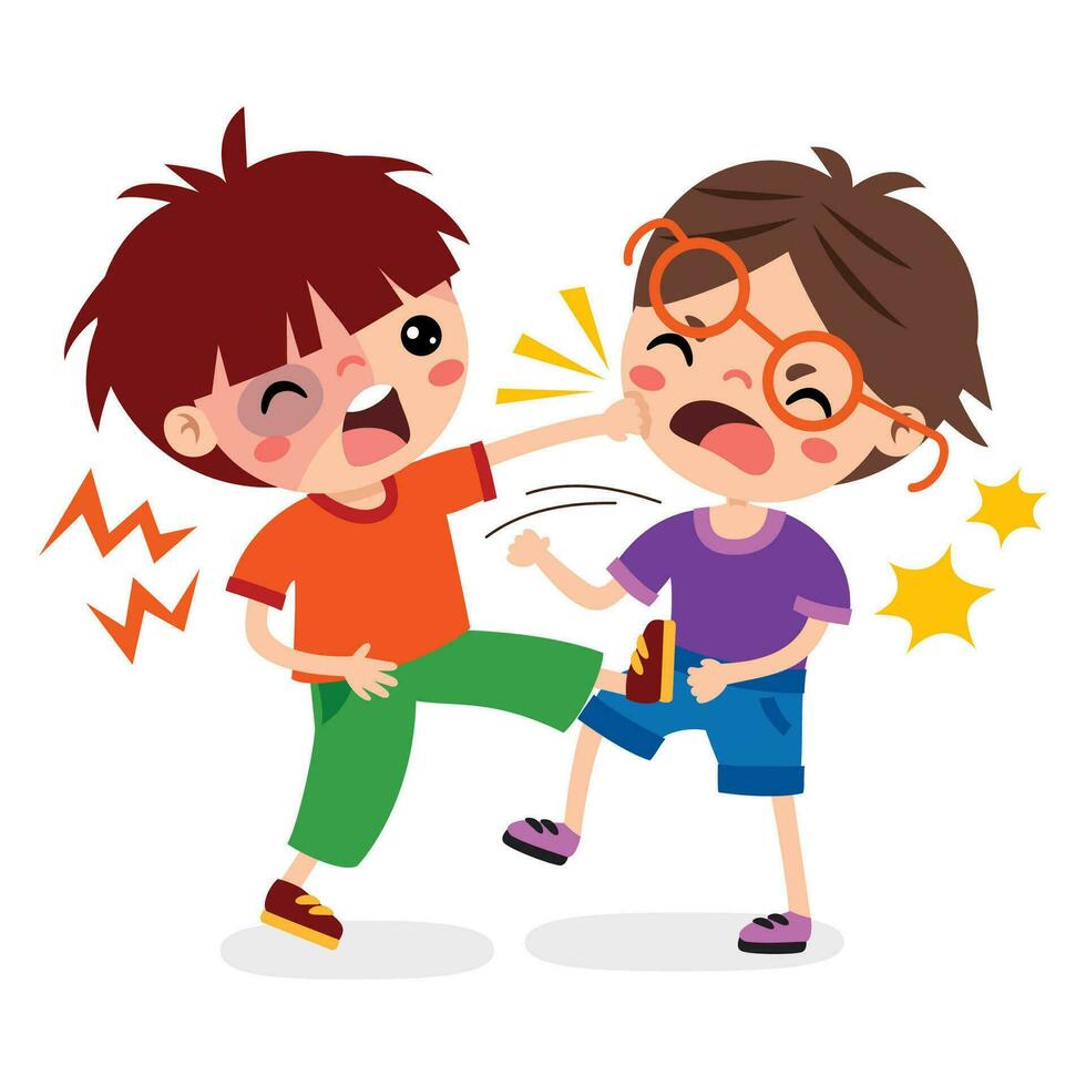 Cartoon Drawing Of Angry Kids Fighting vector