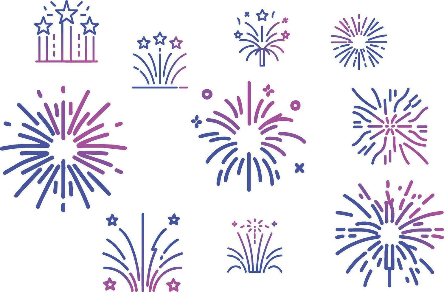 Firework gradient outline vector art collection