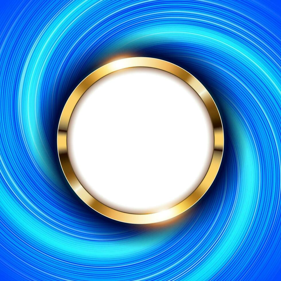 Metallic Gold Ring with Text Space and Swirl Blue Light, Vector Illustration
