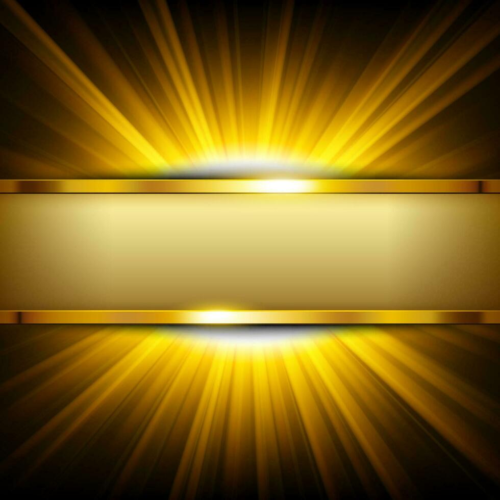 Metallic Gold Banner with Text Space on Yellow Light Illuminated, Vector Illustration