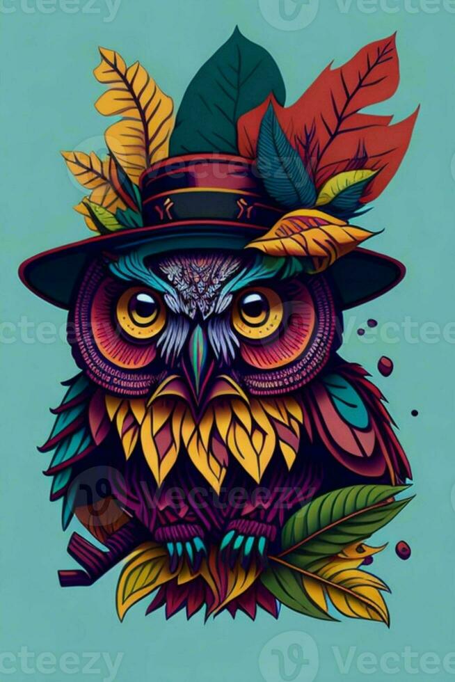 A detailed illustration of Owl for a t-shirt design, wallpaper and fashion photo