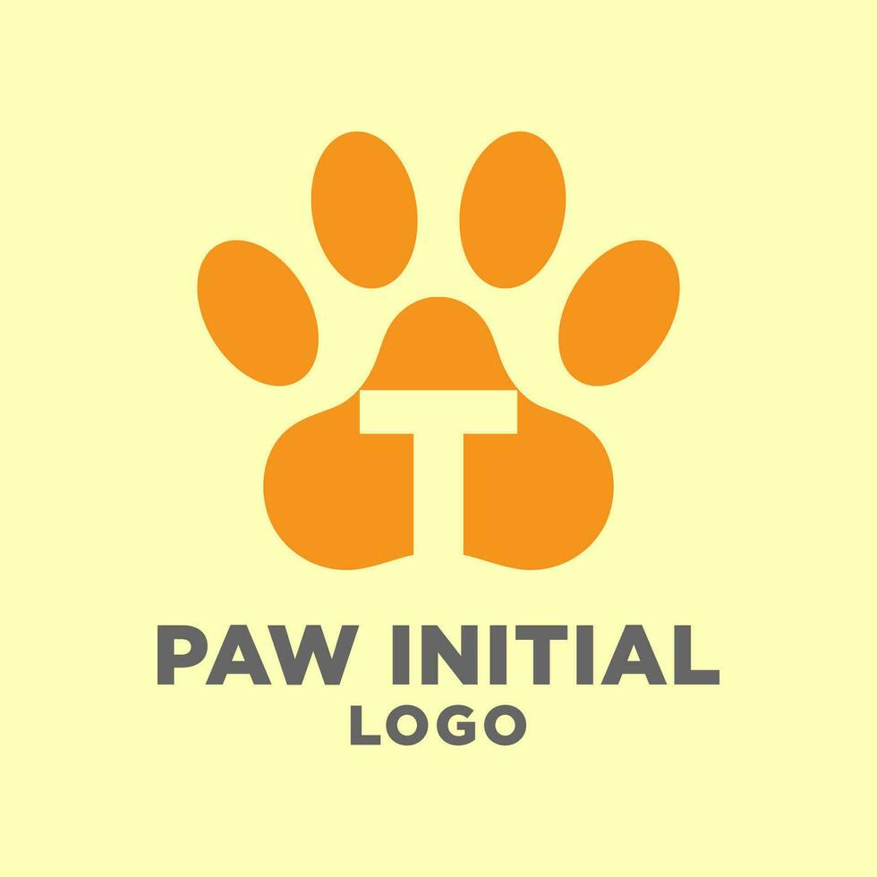 letter T dog paws initial vector logo design