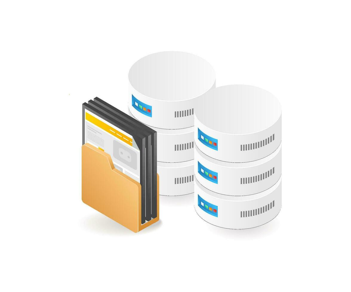 Database server folder isometric illustration vector