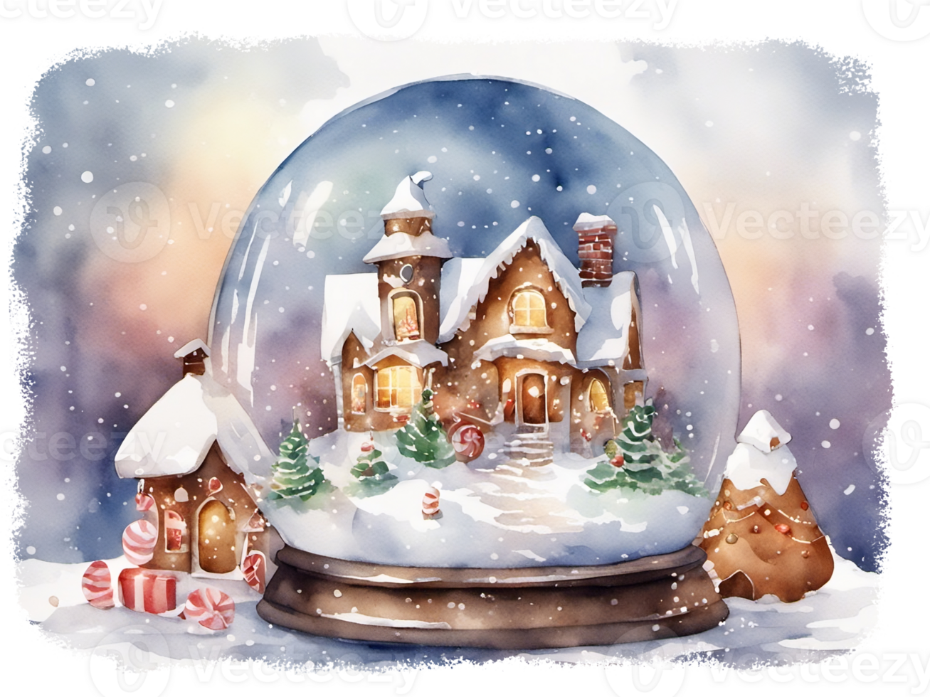 Whimsical Christmas Snow Globe Illustration AI Generated png