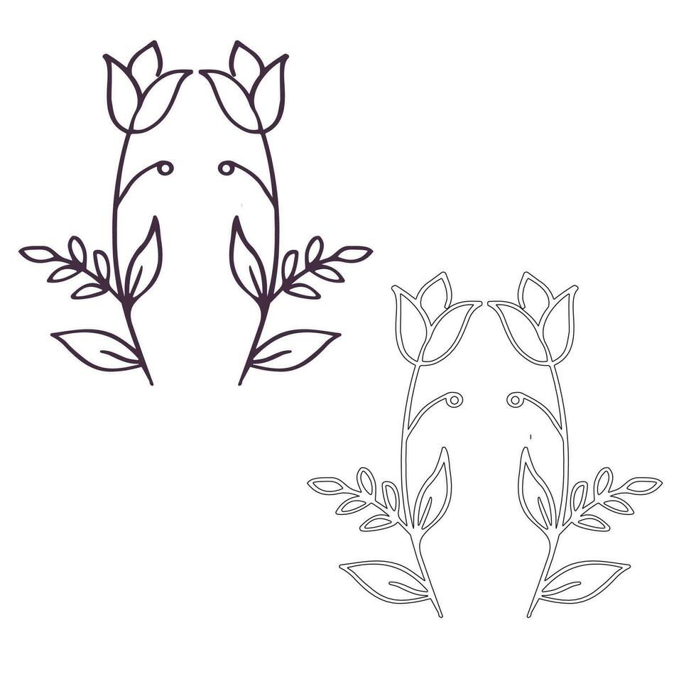 Flower Leaf Line drawing Art Botanical line continuous Hand drawn of abstract flower floral rose tropical leaves spring and autumn leaf bouquet of olives vector