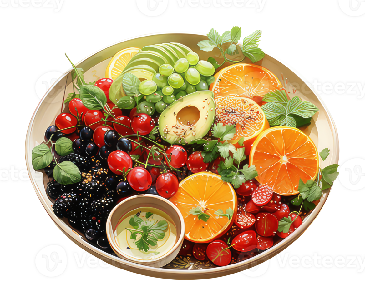 végétarien été repas, coloré et délicieux à base de plantes repas, en bonne santé nourriture, été salade ingrédients, sucré patates, avocats, citrons verts, tomates, coriandre, aquarelle illustration ai génératif png