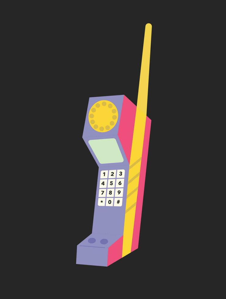 retro móvil teléfono dispositivo. móvil teléfono con botones. linda y elegante desde años 90 mano dibujado vector ilustración. Clásico electrónico. dar la vuelta teléfono