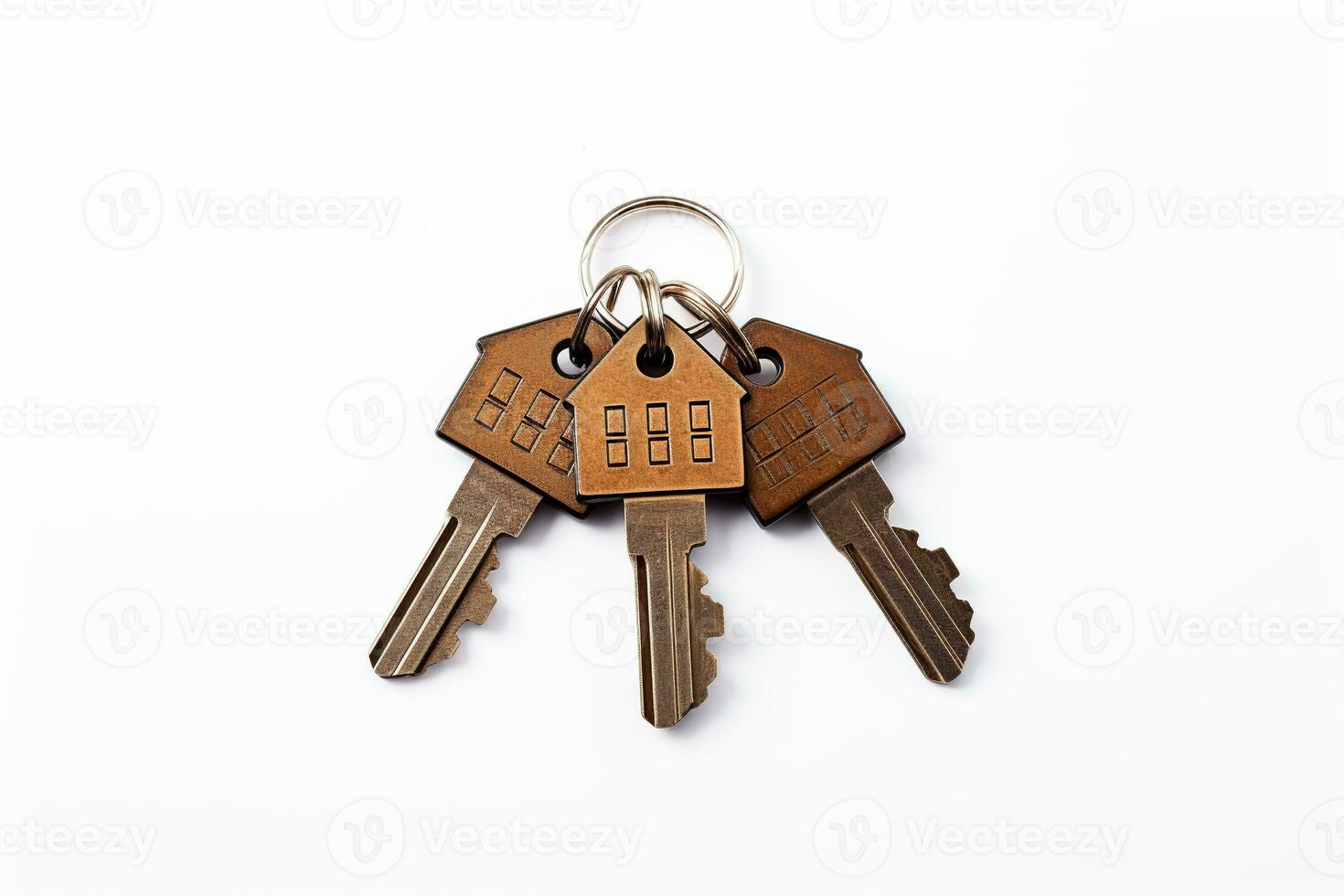 Keys on a keyring, representing security, access, and organization for various locks and doors, isolated on a white background. AI Generative photo