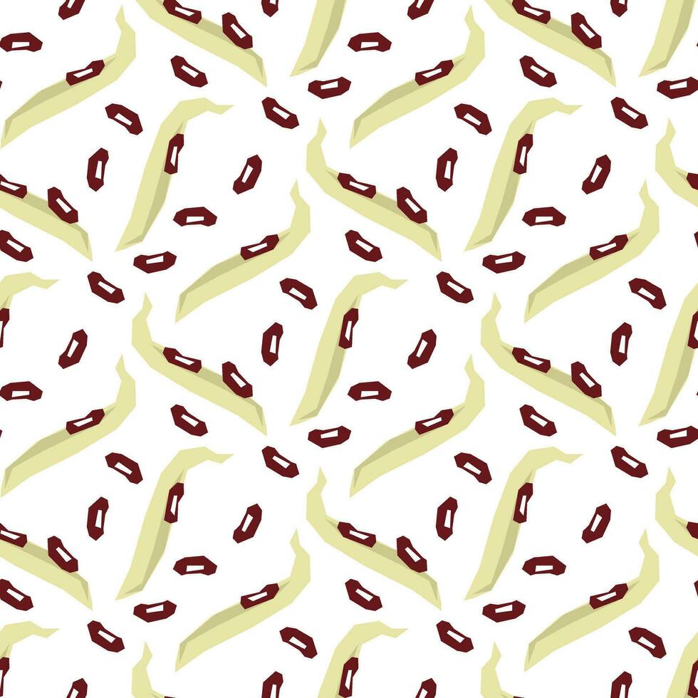 Seamless pattern with geometric beans . A pod of dry beans, beans fall out. Vector hand-drawn illustration. Harvest, farm theme. Autumn. Printing on the package