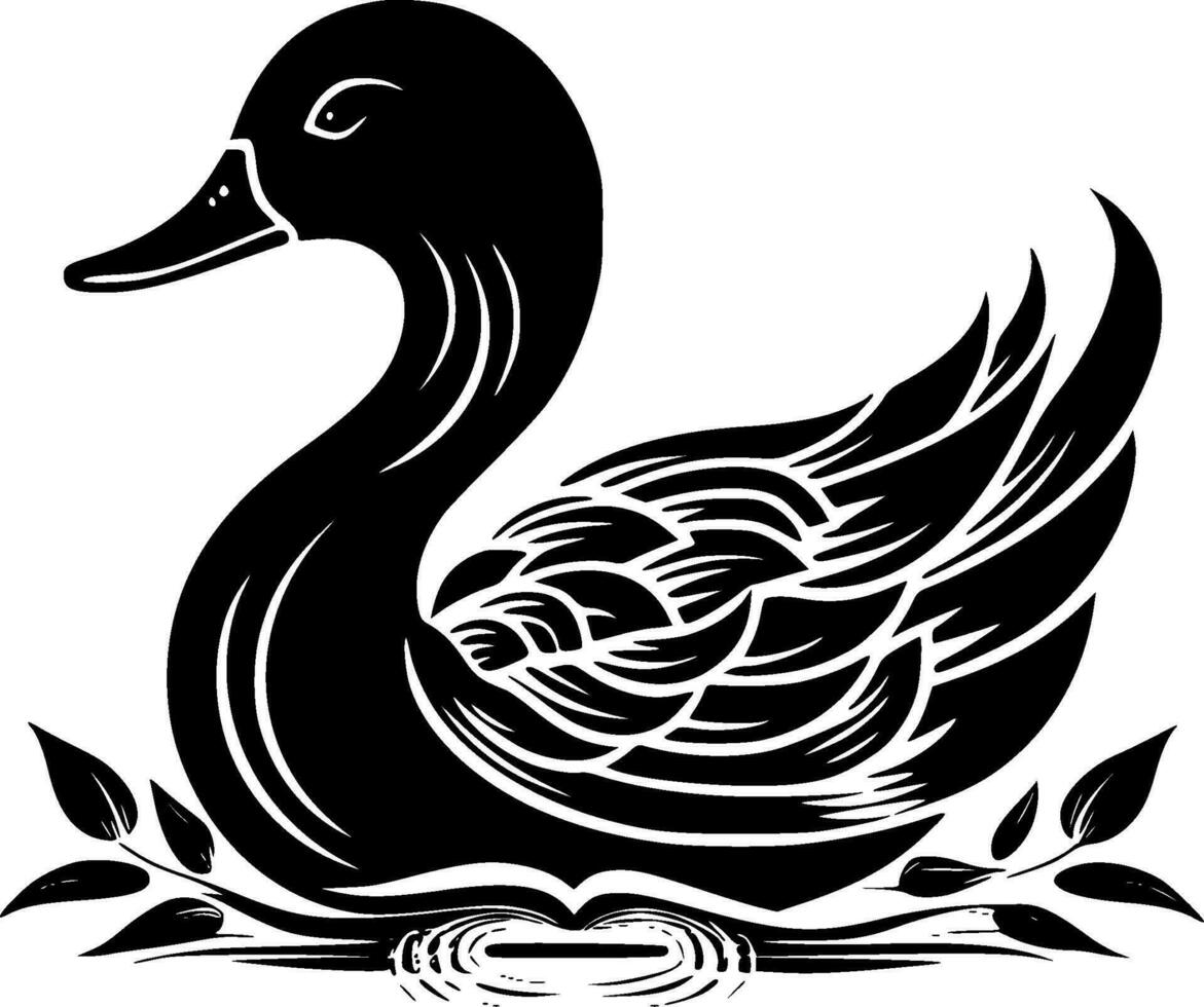 Pato - negro y blanco aislado icono - vector ilustración