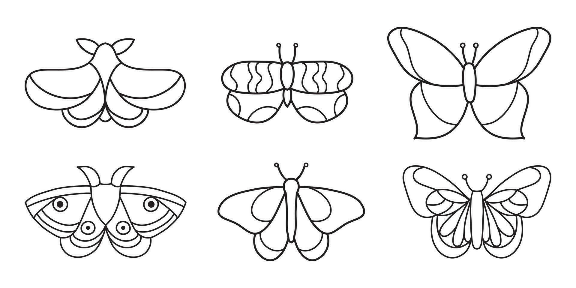 Doodle hand drawn butterflies. Cute vector collection.