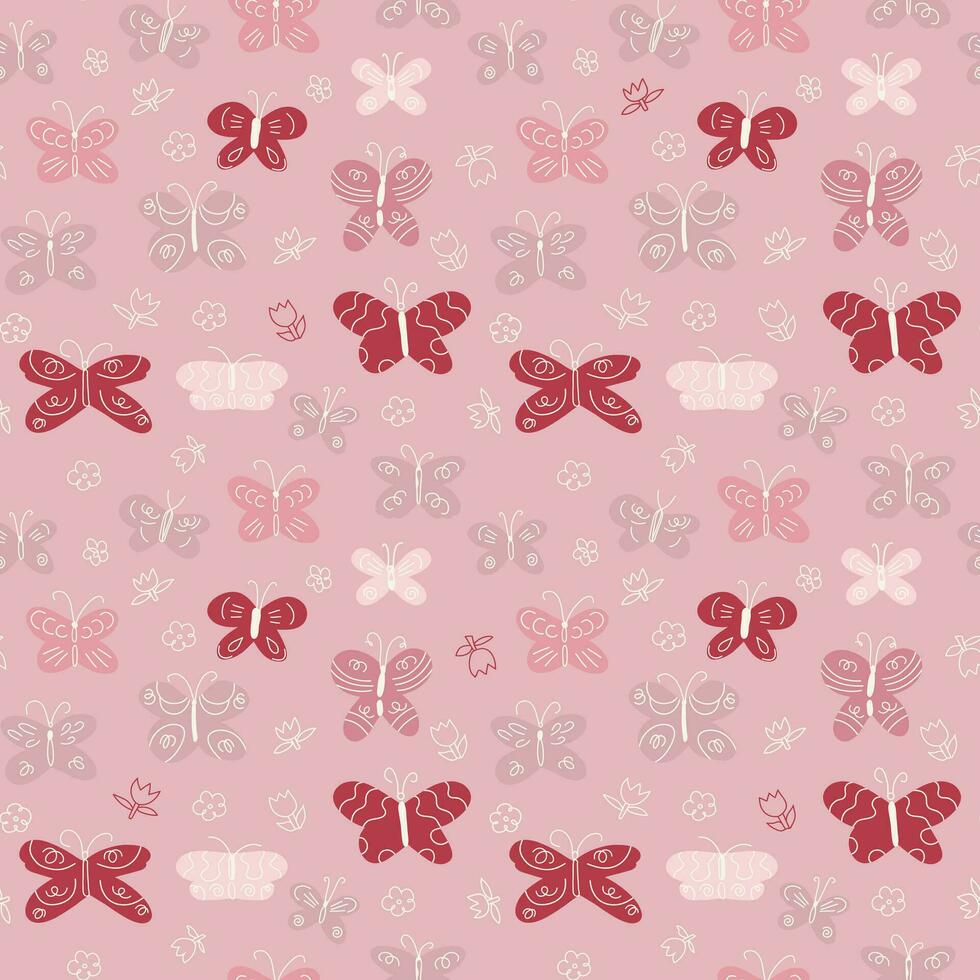 Seamless pattern with funny butterflies, vector pattern for baby textile, wrapping paper and scrapbooking