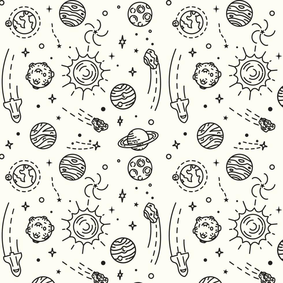 Hand drawn space elements seamless pattern. vector