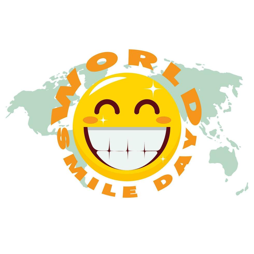 world smile day background with world map and smiles expression vector