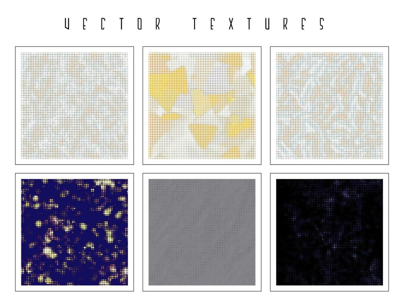 Set of the halftone geometric textures. Minimalists backgrounds. Spotted vector abstract overlays. Futuristic patterns for web design, advertisement banners, comic books, posters, packaging.