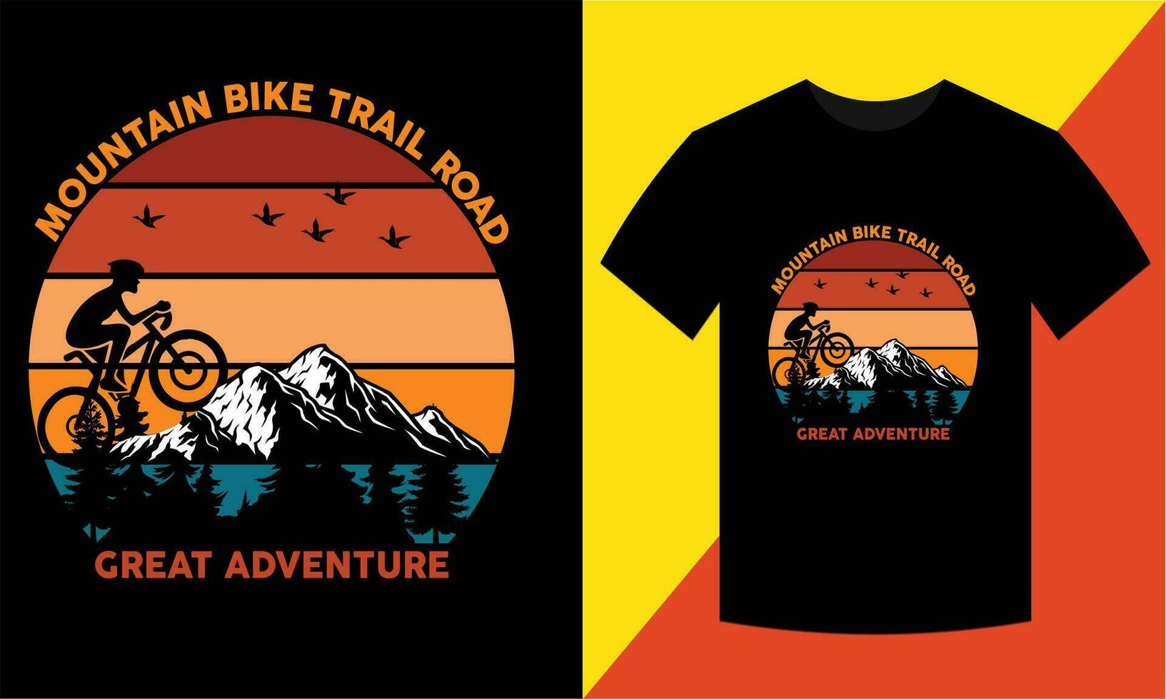 retro Clásico y vector t camisa diseño, montaña bicicleta sendero la carretera creat aventuras