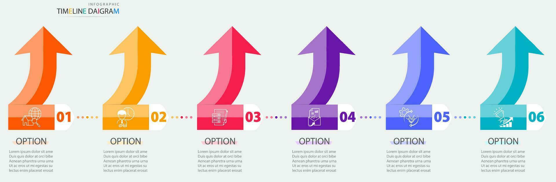 Timeline infographic template with 6 options for display business data and statistics vector
