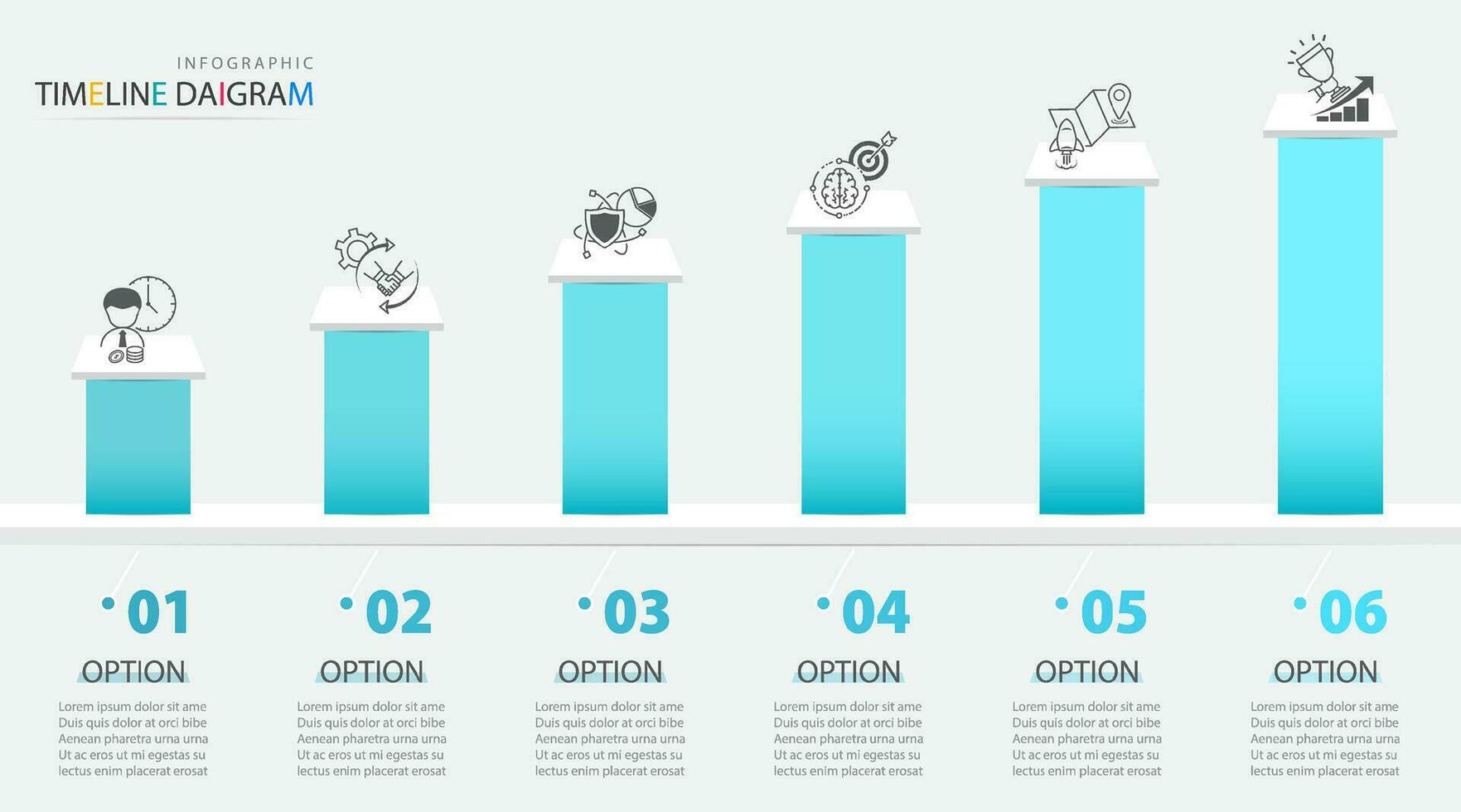 Timeline infographic template with 6 options for display business data and statistics vector