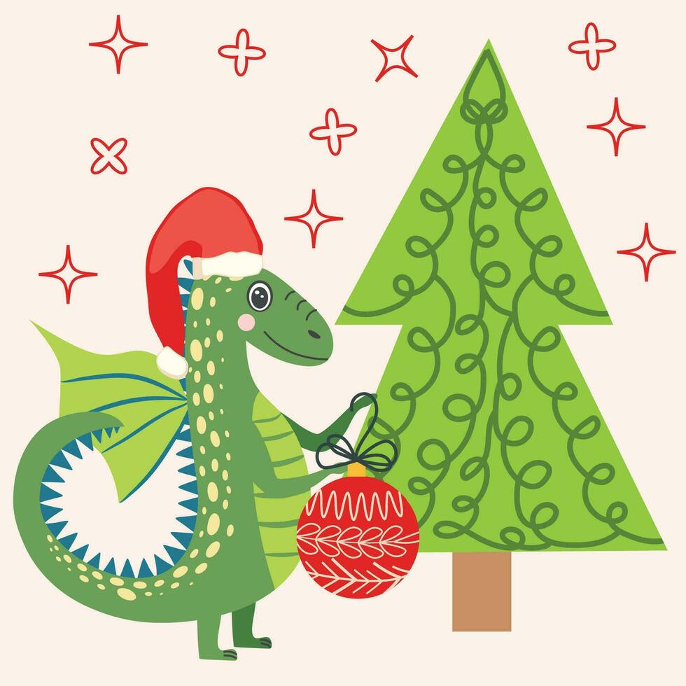 Navidad tarjeta con linda verde continuar. año de el continuar 2024, China vector
