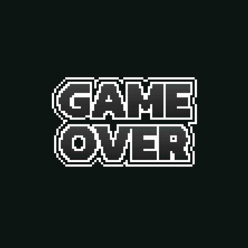 black and white game over text in pixel art style vector