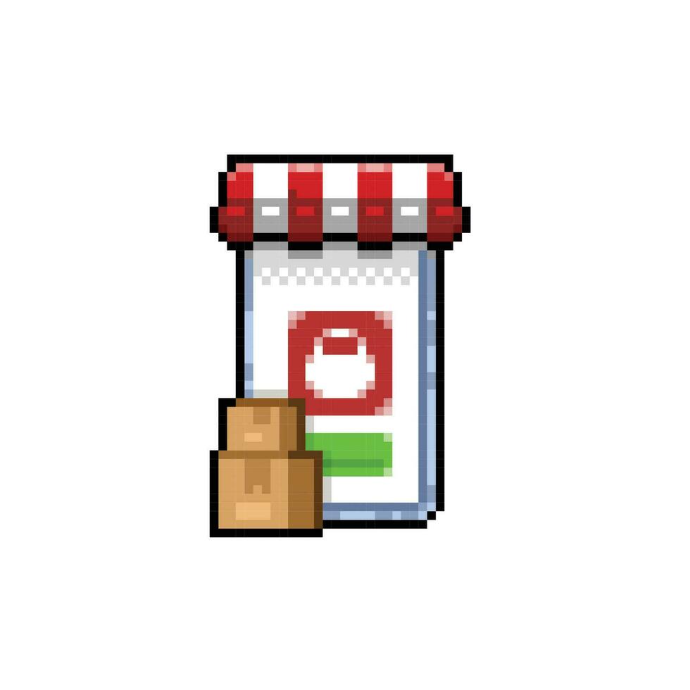 online shop app in pixel art style vector