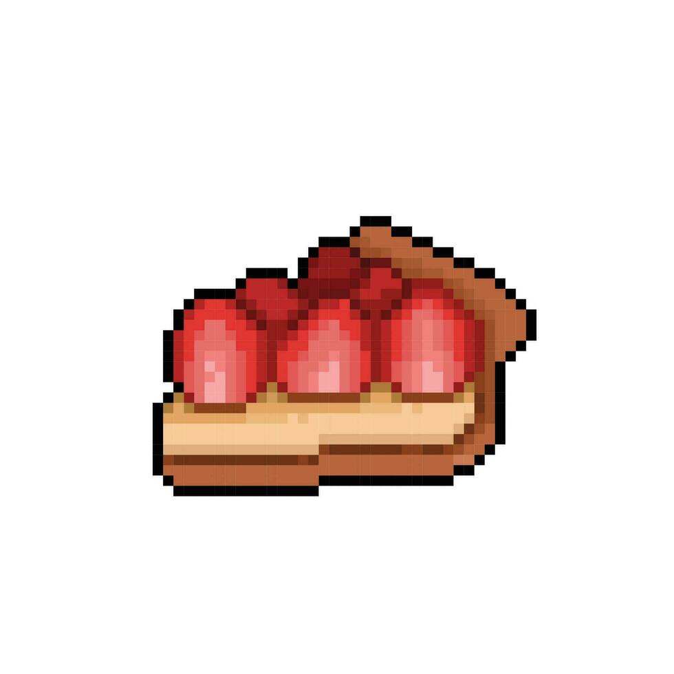 strawberry piece cake in pixel art  style vector