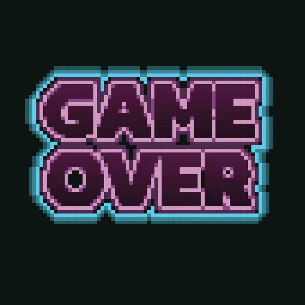 neon game over text in pixel art style vector