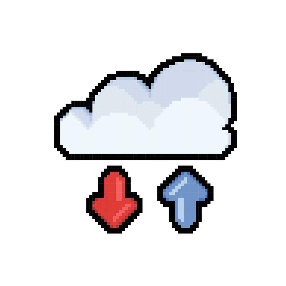 upload and download cloud in pixel art style vector