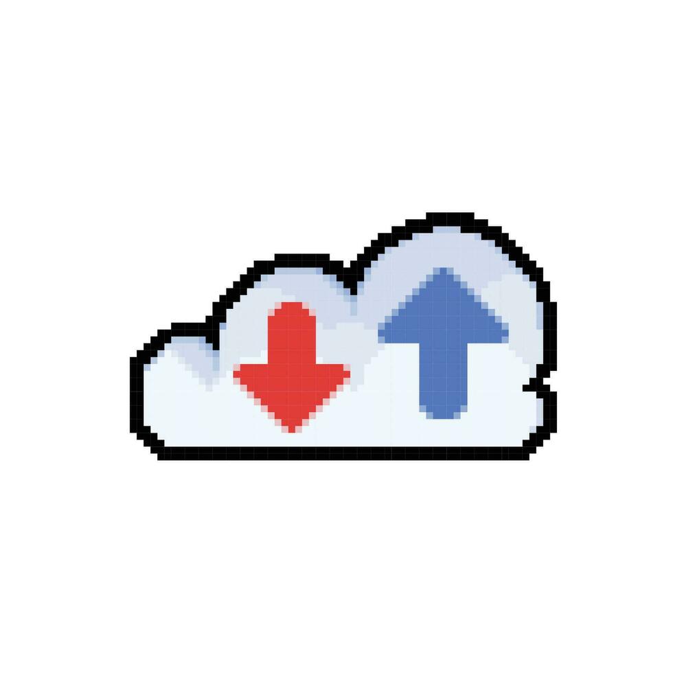 upload and download cloud in pixel art style vector