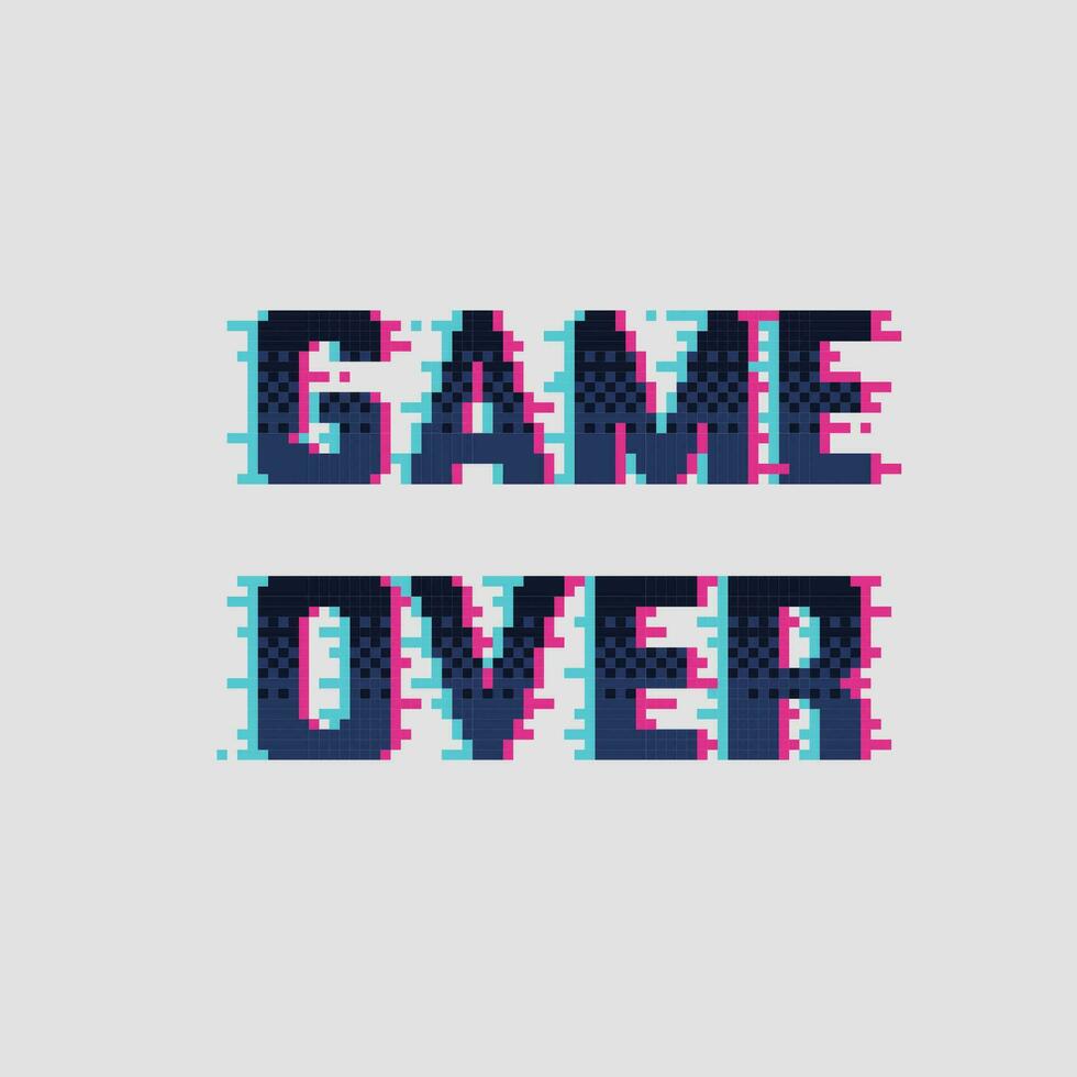 glitch video game text in pixel art style vector