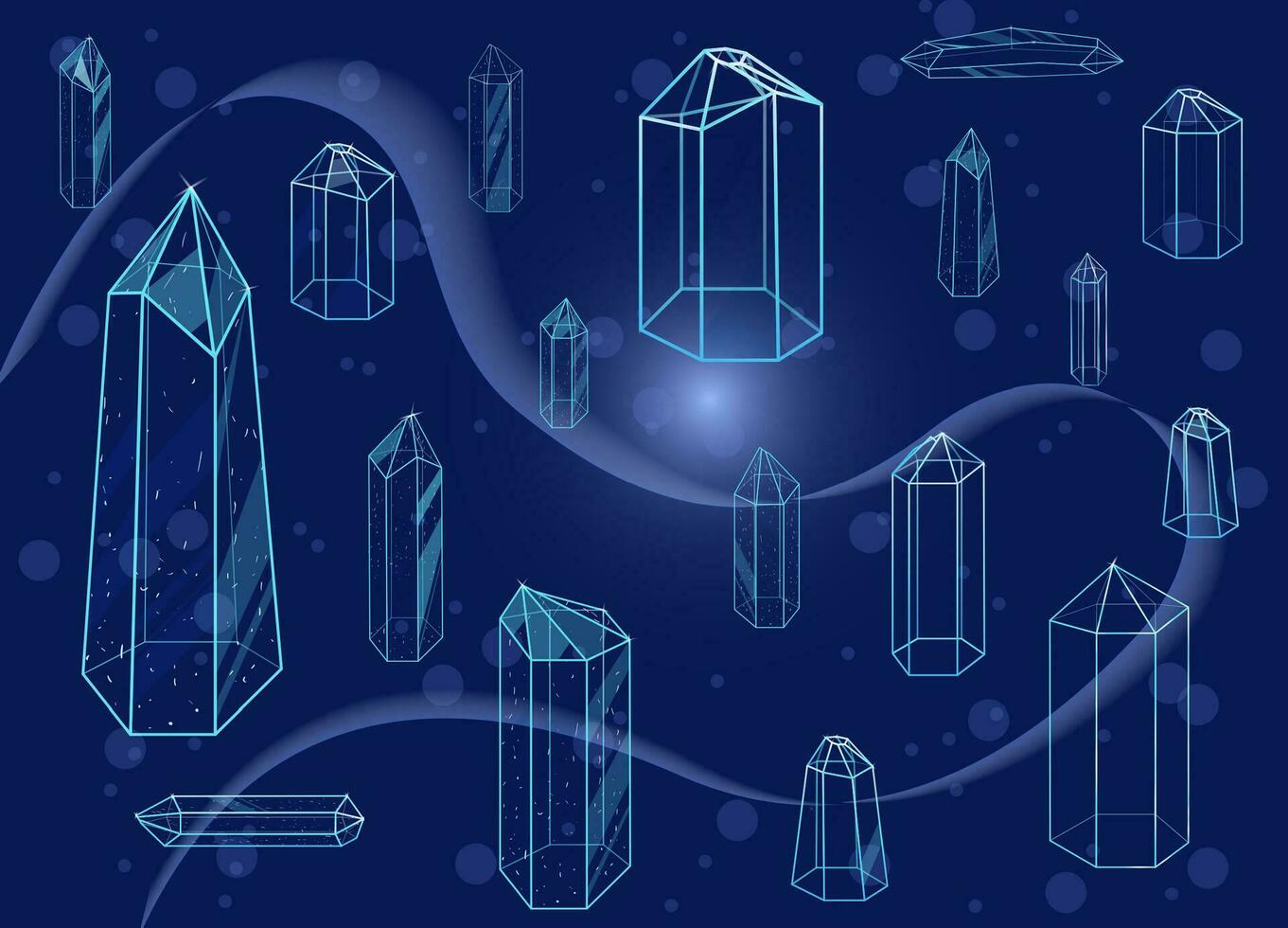 Line Art Crystal. Curative Transparent Healing Quartz. Blue Clear Bright Gem. Magic Stone vector