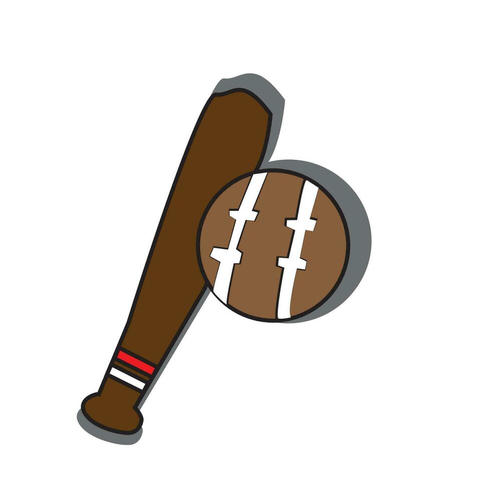 brown baseball bat sticker and funny ball vector illustration