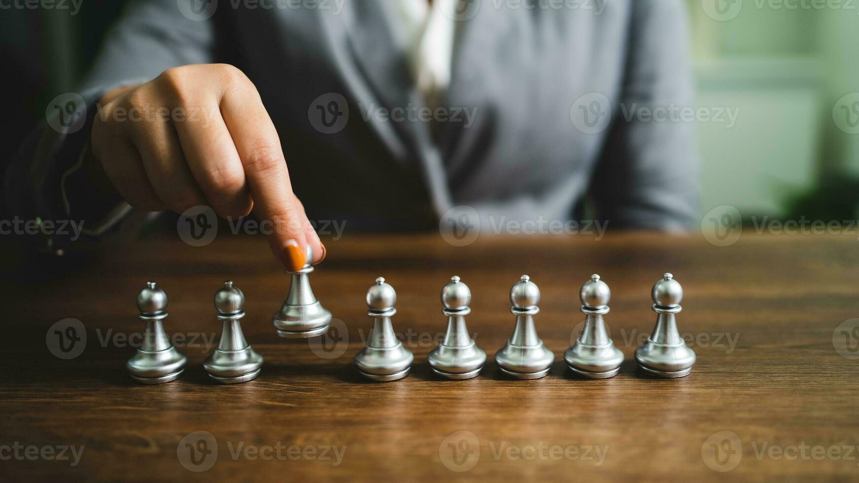Human resources concept career management with clasped hands planning strategy with chess figures. HR department Search for employees by  inequality in the work collective photo