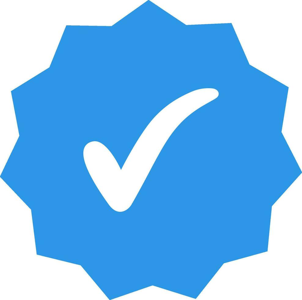 White check mark  blue 11 corners star badge verified user vector