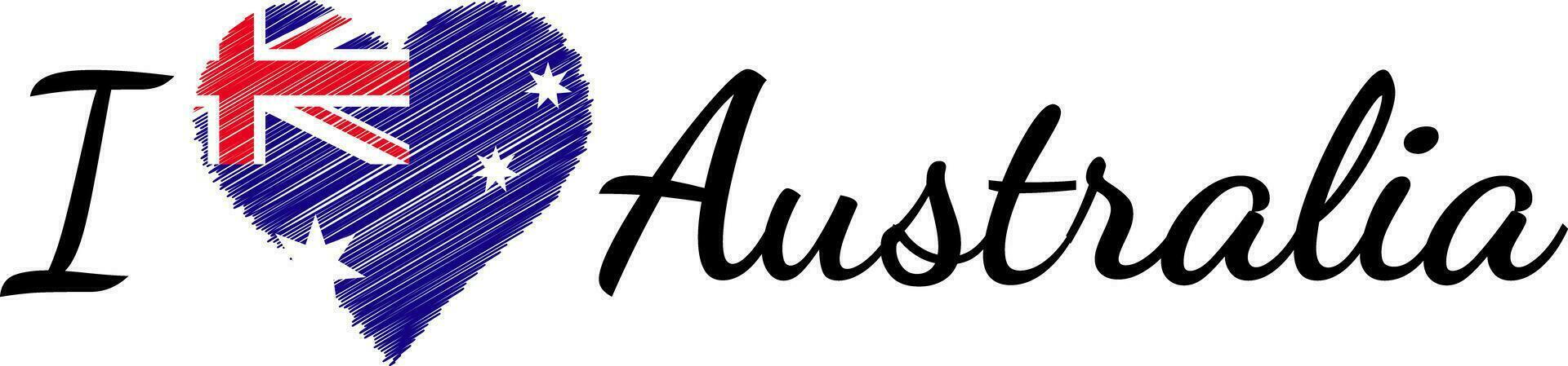 yo amor país Australia texto corazón garabateador caligráfico vector