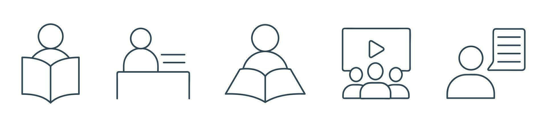 Teacher and Student line icon. online presentation, reading, and learning icon vector