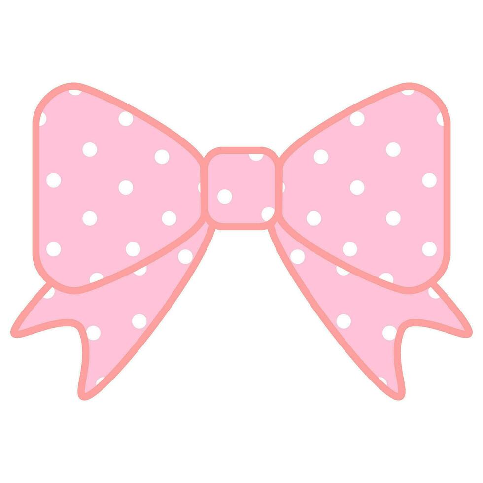 Pastel pink bow illustration with white polka dots vector