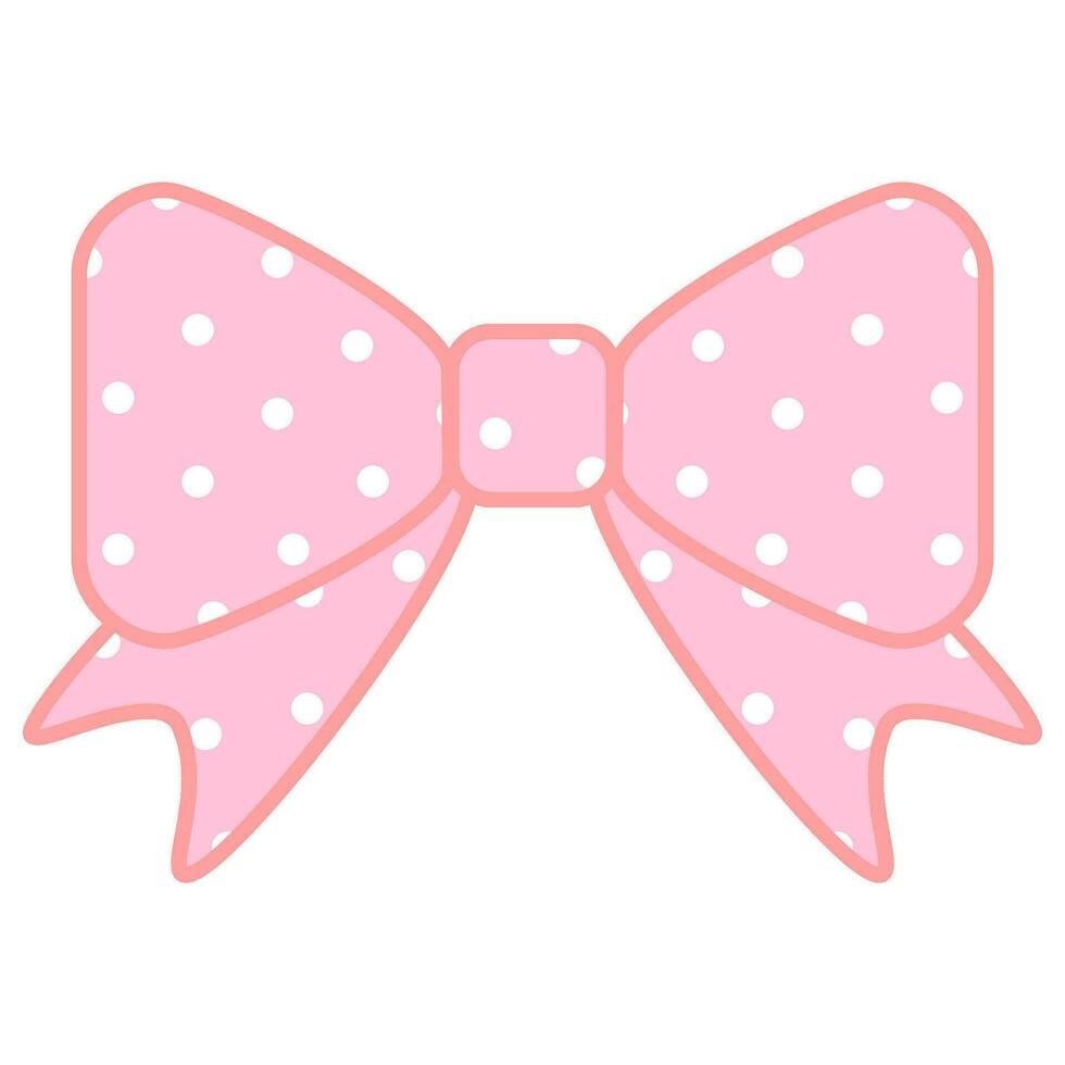 Pastel pink bow illustration with white polka dots vector