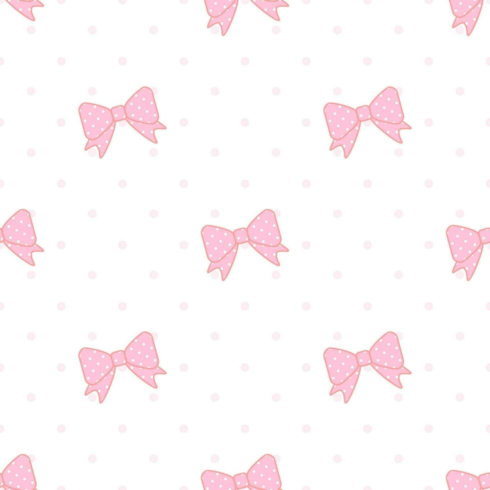 Cute pink bow seamless pattern with pastel pink dots on white background. vector