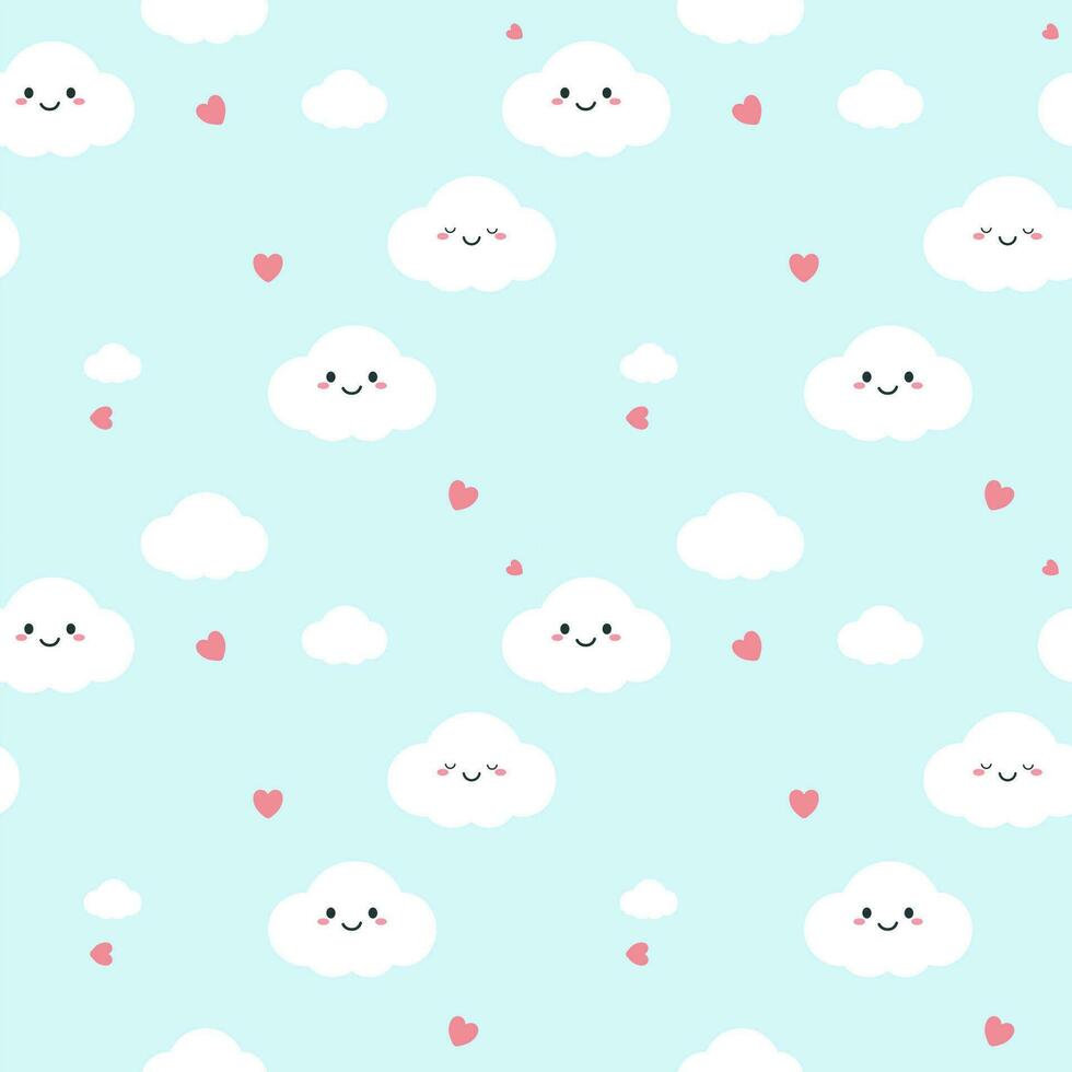 Cute seamless cloud pattern isolated on blue background. design for fabric Gift wrapping paper, wallpaper, backgrounds, etc. vector