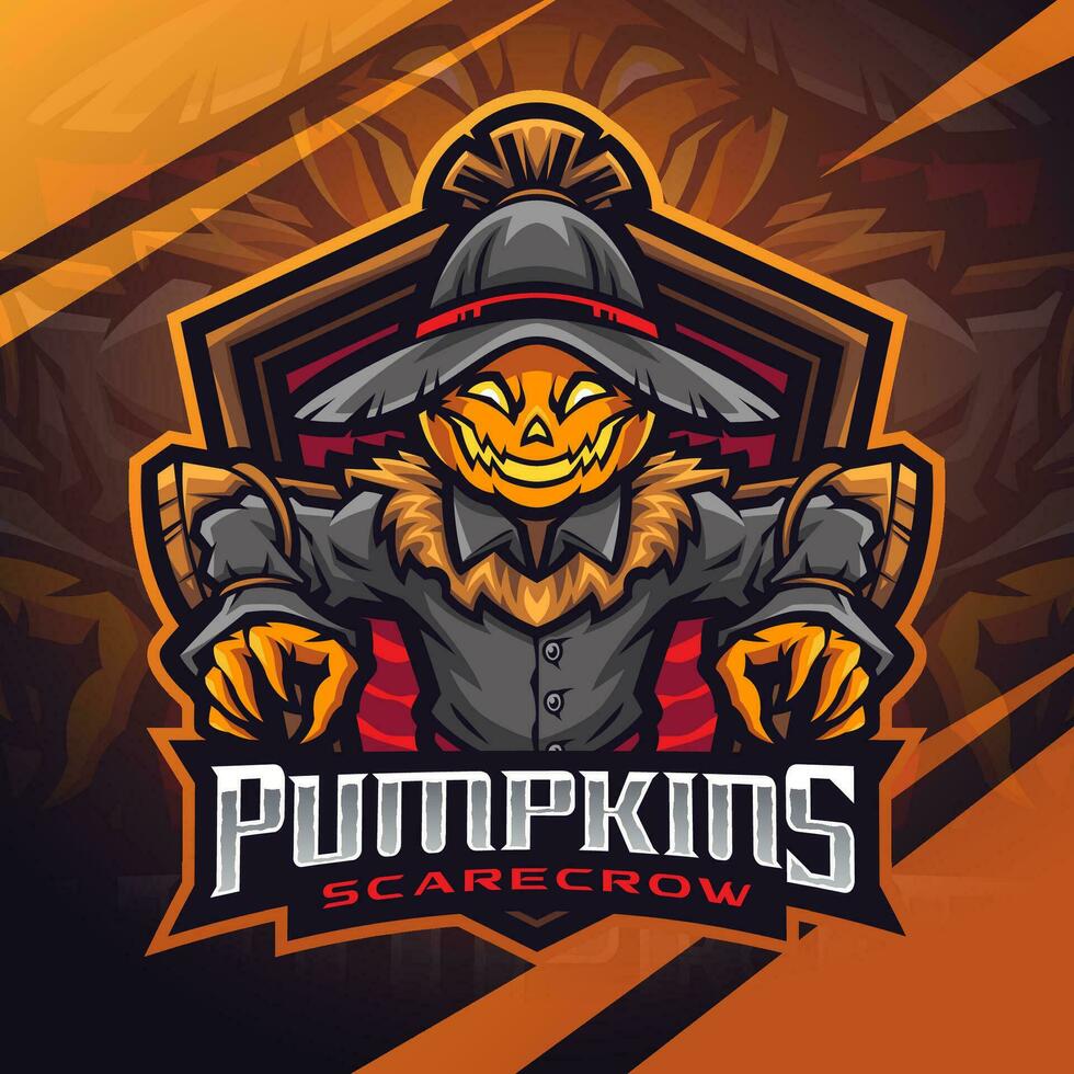 Pumpkins scarecrow esport mascot logo design vector