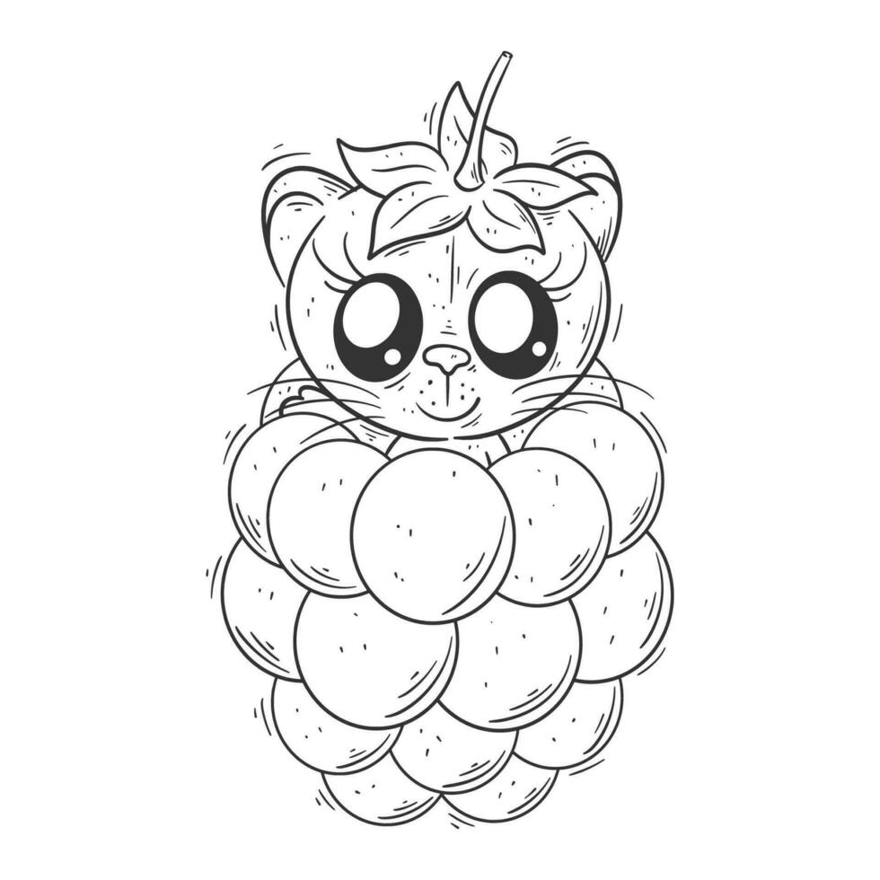 Cute lioness fused with grapes for coloring vector