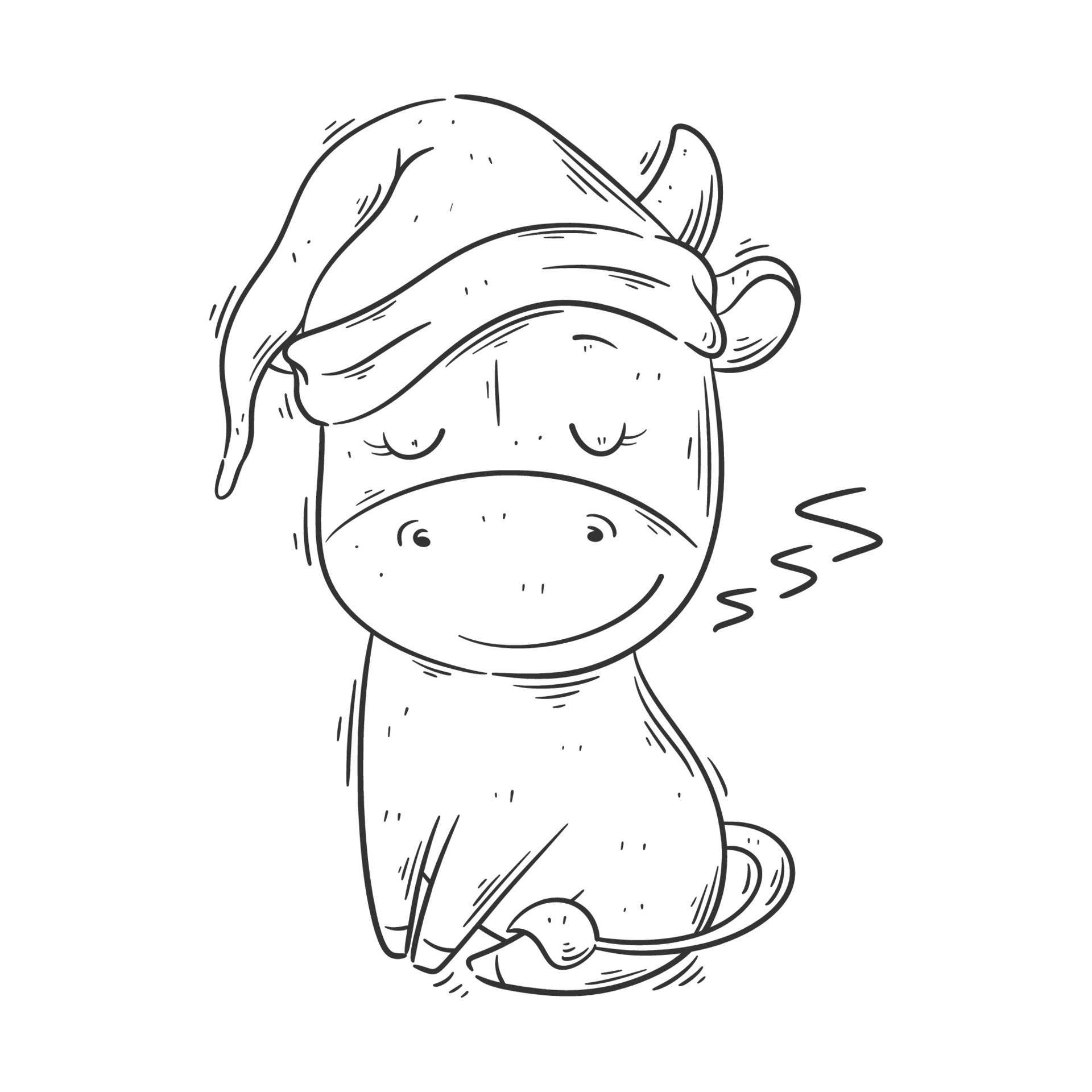 Cute cow wearing sleeping cap for coloring 27713270 Vector Art at Vecteezy