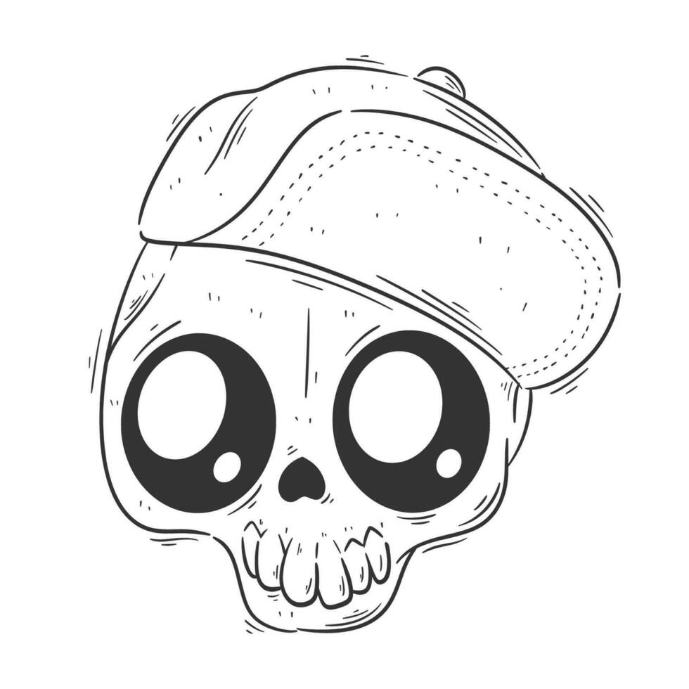 Cute skull wearing a hat for coloring vector