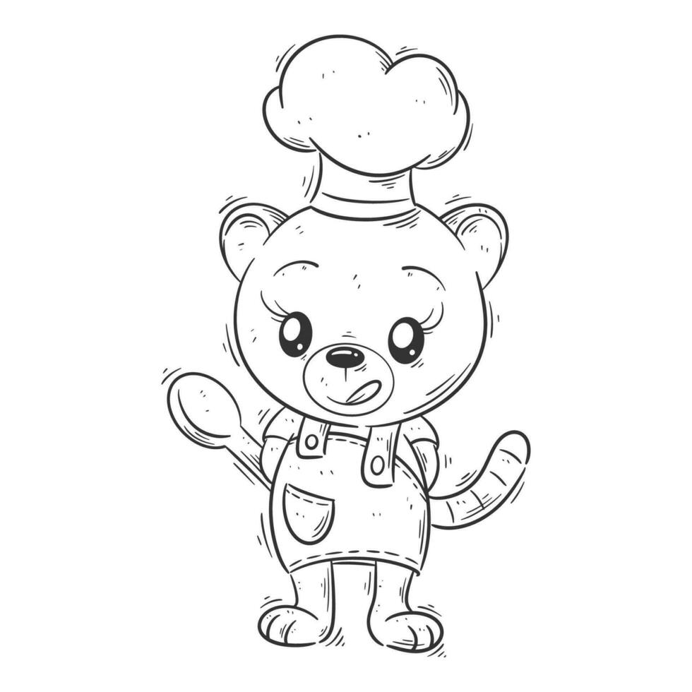 Cute lioness wearing chef hat for coloring vector