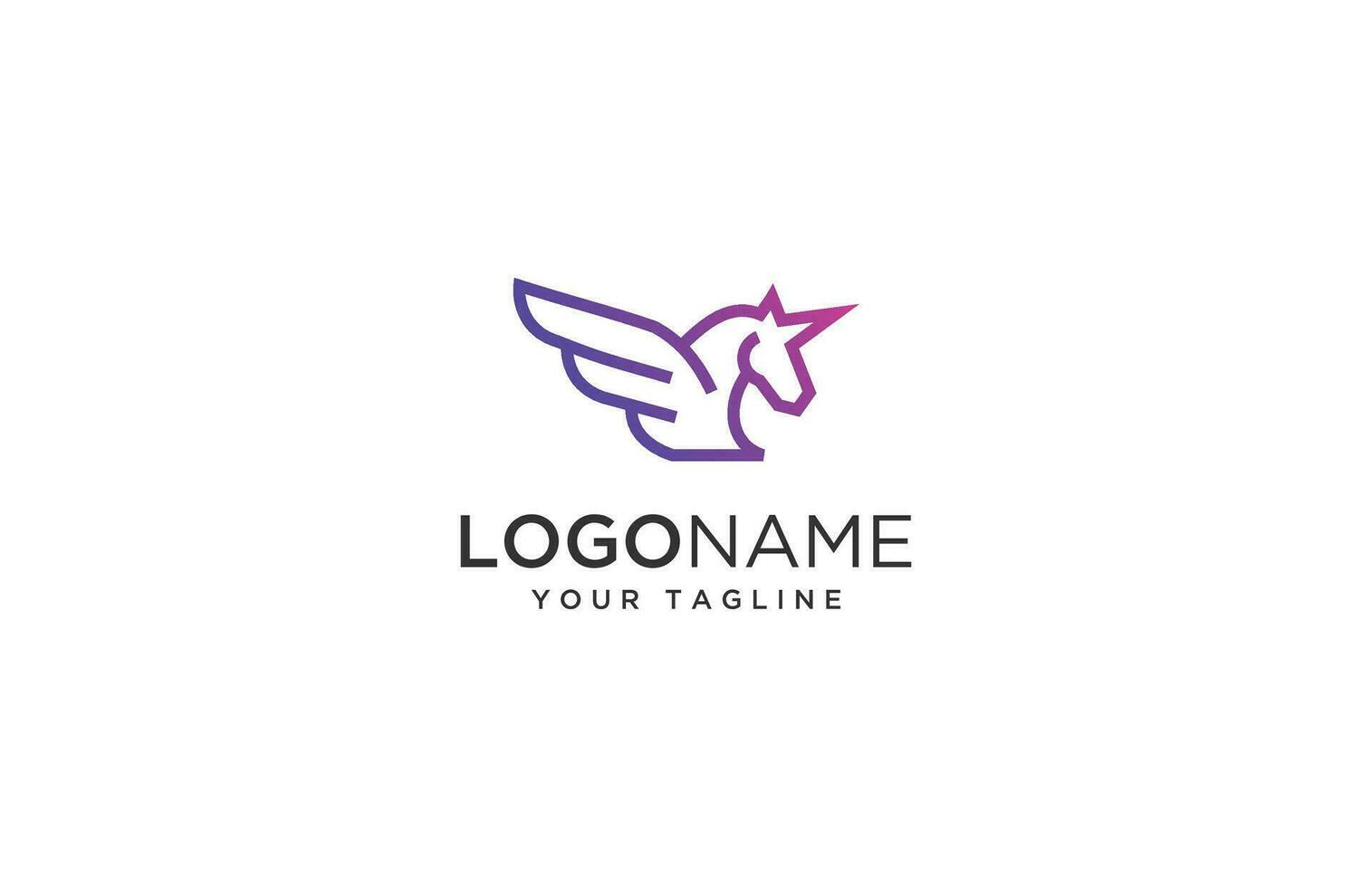 unicorn pegasus logo design icon with monoline style vector