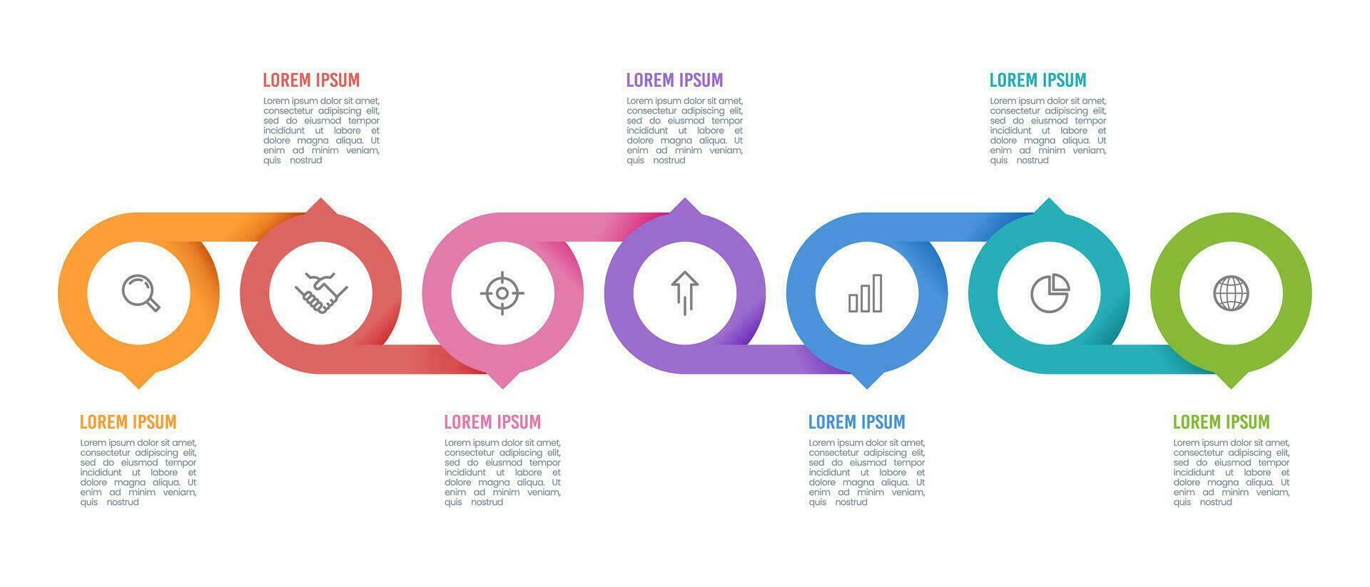 Timeline infographic circle 7 steps to success. Vector illustration.