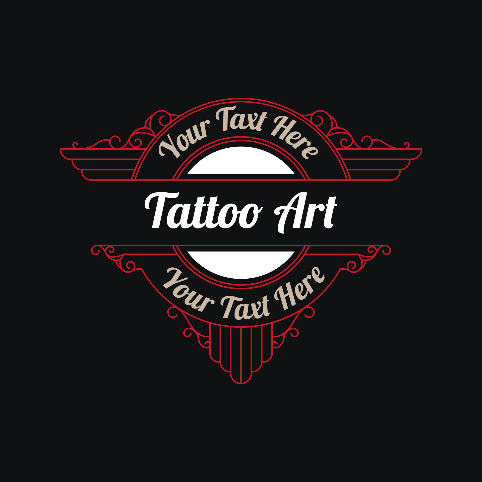 Vintage tattoo studio lettering logo with decorative ornamental frame ...