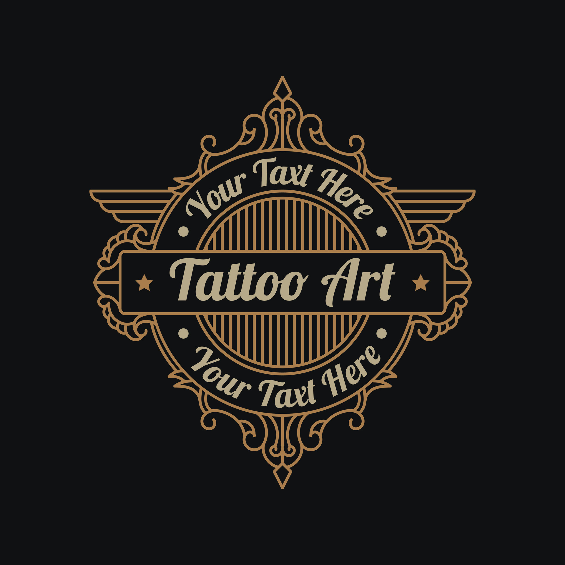 Vintage luxury tattoo studio lettering logo with decorative ornamental ...