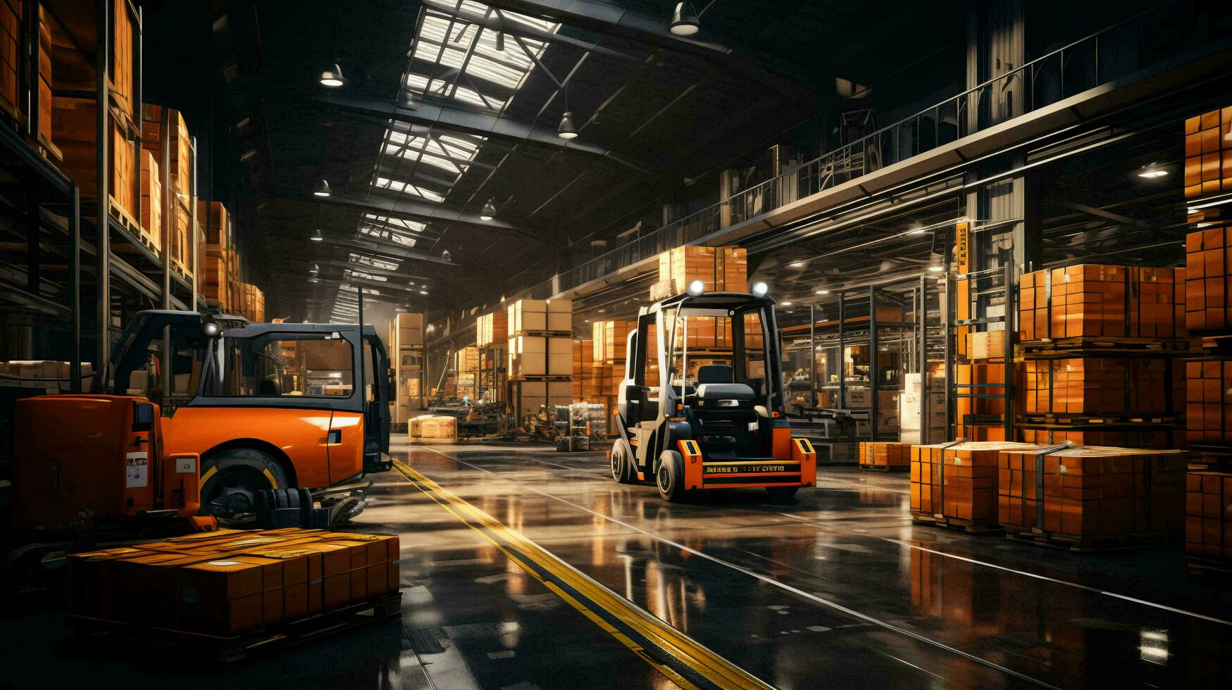 Large automated warehouse logistics center for the delivery and storage of goods. AI generated photo